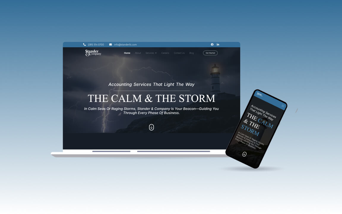 Responsive website design mockup for Houston business – desktop and mobile views with modern dark theme