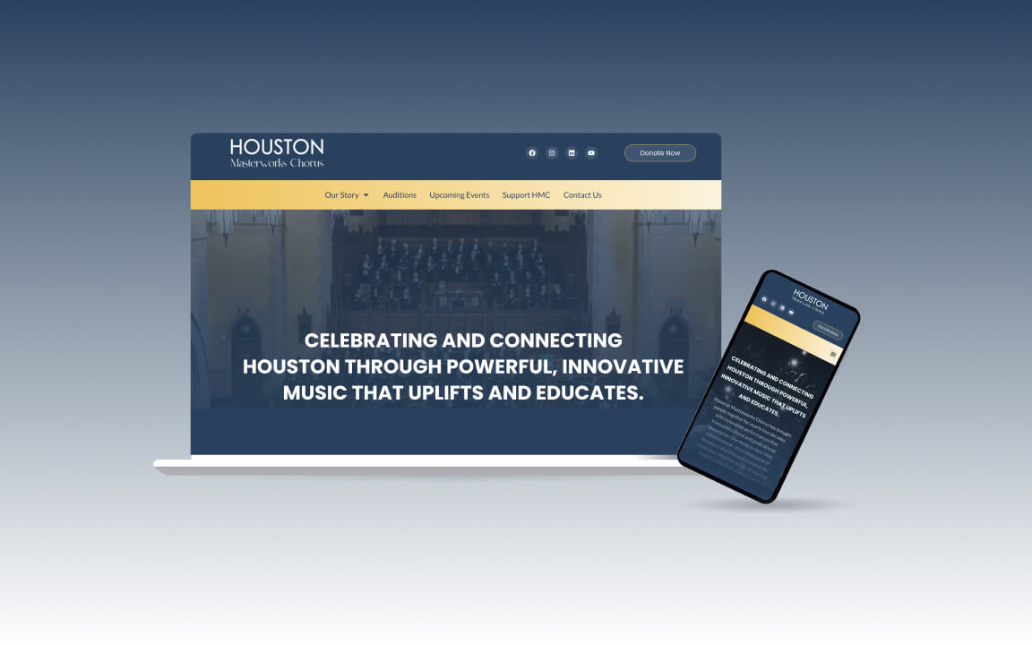 Houston Masterworks Chorus nonprofit website designed to promote performances, attract singers, and support community engagement