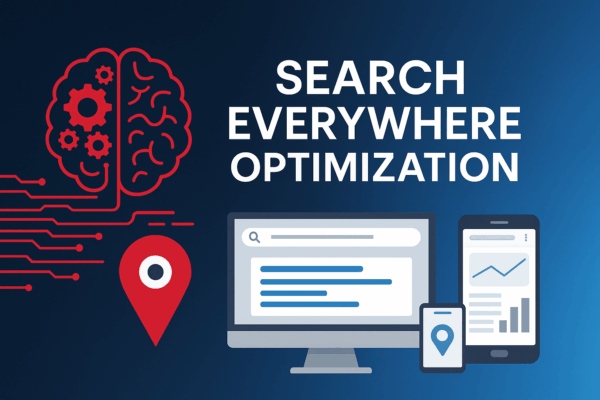 Search Everywhere Optimization showing AI search, Google visibility, maps, and connected digital marketing channels